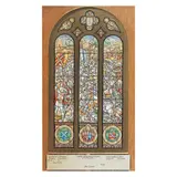 John Copeland, The Battle of Neville's Cross, 1346, stained glass design titled with key below watercolour and gum arabic, rounded top