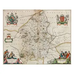 Joannes Blaeu, Staffordiensis, hand-coloured double-page engraved map