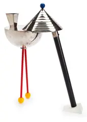 Peter Shire, Théière Anchorage, produced for Memphis, circa 1982, silver-plated, lacquer and wood teapot