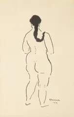 Rudolf Kremlička, A Female Nude, 1919, Ink and wash on paper