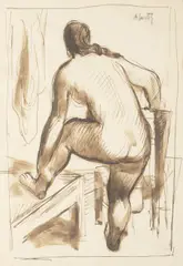 Alfred Justitz, A Nude, 1920s, Line-and-wash drawing on paper