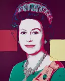 Queen Elizabeth II of the United Kingdom (Aus: Reigning Queens 1985) by Andy Warhol, 2022, Farbserigrafie mit Diamantstaub auf leichtem Karton, sold Sep 2023