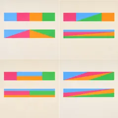 8 (2 4/4) = 8 by Max Bill, 1974, Folge von 8 Farbserigraphien, jeweils auf Karton (ohne den Umschlag), sold Sep 2023