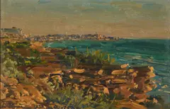 Ludwig Blum, Küstenlandschaft, 1955, Öl auf Leinwand
