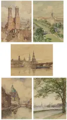 Edward Harrison Compton, 14 Aquarelle mit Stadtansichten, Jeweils: Aquarell auf Papier