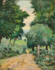 Alexander Altmann, Von Bäumen gesäumter Weg, Öl auf Leinwand