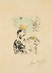 König David by Marc Chagall, 1974, Farblithografie auf Japan, sold Jan 2024