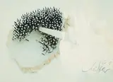 Günther Uecker, Man muss noch Chaos in sich haben, um einen tanzenden Stern gebären zu können, 2001, Farboffset, von Hand übermalt auf beschichtetem Papier
