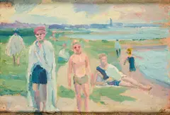 Heinz Kroh, Badende am Rhein, Ca. 1920, Öl auf Leinen