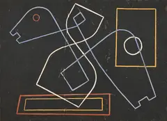 Heinrich Maria Davringhausen, Komposition, 1944, Schiefertafel, geritzt und bemalt