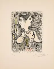 Double visage by Marc Chagall, 1978, Farblithografie auf ARCHES FRANCE (Wasserzeichen), sold Oct 2023