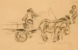 Pferdekarren by Heinrich Zille, Kohle auf Buchseite, sold Feb 2024