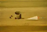 Horst Skodlerrak, Stillleben mit Dose und rot-weißem Schwimmer, 1964, Öl auf Holz