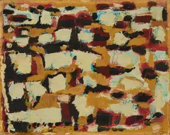 Georges Noël, Komposition in Rot-Braun, 1956, Öl auf Sperrholz