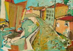 Willi Briant, Küstenstraße, 1957, Öl auf Holz