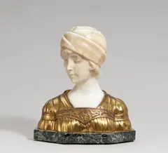 Georges Morin, Büste einer jungen Frau, Alabaster und Bronze