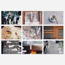 Moyra Davey, Nine Photographs from Paris (Group 1) (mailers), 2009, inkjet print on Fuji Film Crystal Archive Paper with ink, tape and postage stamps