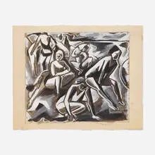 Joseph 'Jo' Lambert Cain, Aerobic Bathers, c. 1950, gouache and graphite on paper