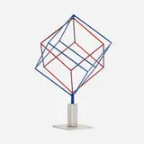 Jerome Kirk, Gyrating Stroboscopic Cubes, 1990, painted stainless steel and aluminum mounted to an aluminum base