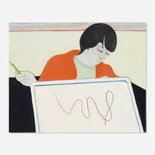 David Korty, Woman with Pencil, 2010, wax, paper, pencil and oil on canvas
