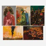 Jörg Herold, Five works from the Klassische Kampfkultur series, 2004-07, acrylic, gouache, latex over photocopy on paper