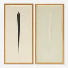 Daniel Clayman, Object/Shadow Plumb (diptych), 1996, graphite on paper and glass