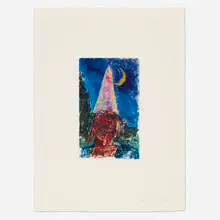 William T. Wiley, Self Portrait in a Dunce Cap/Mr. Unnatural, 1976, monoprint in colors