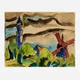 Karl Schmidt-Rottluff, Blue Tower (Landschaft mit windmühle)
