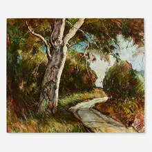 William Lester Stevens, Birch Late Afternoon, acrylic on board