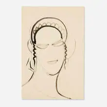 Head by Gaston Lachaise, graphite and ink on paper, sold May 2025
