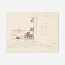 Fairfield Porter, Farmhouse, Harbor (double-sided), c. 1965, ink on paper