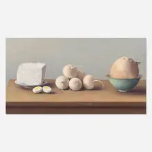 Amy Weiskopf, Feta Cheese, White Turnips and White Coconut, 2004, oil on linen