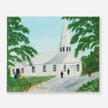 Grandma Moses, Old Church, White Creek, New York, 1944, oil on panel