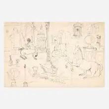 John Graham, Untitled (#G-17) (Daily Scenes with Centaur), ballpoint pen and pencil on paper