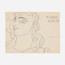 Woman Arrow in Eye (double-sided) by John Graham, pencil and colored pencil on paper, sold May 2025
