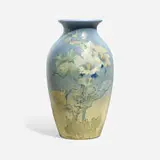 Hudson vase with hollyhocks by Hester Pillsbury for Weller Pottery, sold Jun 2023
