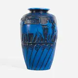 Rudolph Lorber for Weller Pottery, Unusual Lebanon vase with oxen and drivers in relief