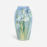 Hudson vase with irises by Hester Pillsbury for Weller Pottery, sold Jun 2023