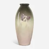Elizabeth Blake for Weller Pottery, Eocean Rose vase with portrait of Border Collie