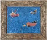 Joseph Cameau, Three Small Boats at Sea, circa 1975, Oil on Masonite