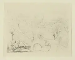 Otakar Kubín, Landscape with Bridge, Etching