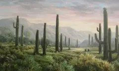 Saguaro Cactus in the Sonoran Desert by American School, Oil on canvas, sold Dec 2022