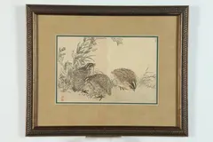 Kōno Bairei, Quails, circa 1884, Woodblock possibly included within the book: "Bairei's Album of One Hundred Birds" (1881-84); ink and color on paper