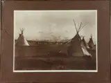A Piegan Encampment by Edward S. Curtis, 1975, Curtis photograph entitled " A Piegan Encampment, 1899." Pencil titled, signed and dated at base, sold Feb 2023