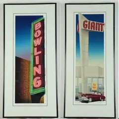 Clay Huffman, Pair: "Up Your Alley" undated and "Aspiring Market," 1990, Pair of limited edition silkscreens in colors. "Aspiring Market" is pencil numbered 141