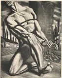 Harry Sternberg, Enough (Boundman), 1947, Limited edition burnished aquatint on cream wove paper