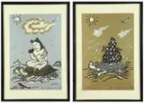Mayumi Oda, Pair: "Turtle Island" and "Manjushri Rides,", Pencil titled, numbered and signed at base