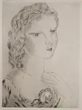 Jeune-fille à la rose (The Young Woman with a Rose) by Léonard-Tsuguharu Foujita, circa 1925, Drypoint, sold Feb 2023