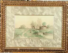 Carl Weber, Pastoral Spring Landscape, Watercolor on paper