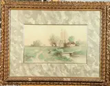 Carl Weber, Pastoral Spring Landscape, Watercolor on paper